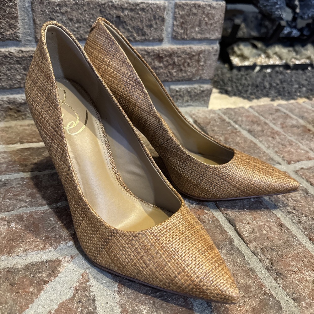 Sam Edelman Hazel Pointed Toe Pump Size 9W Cuoio Basket Weave Brown #798